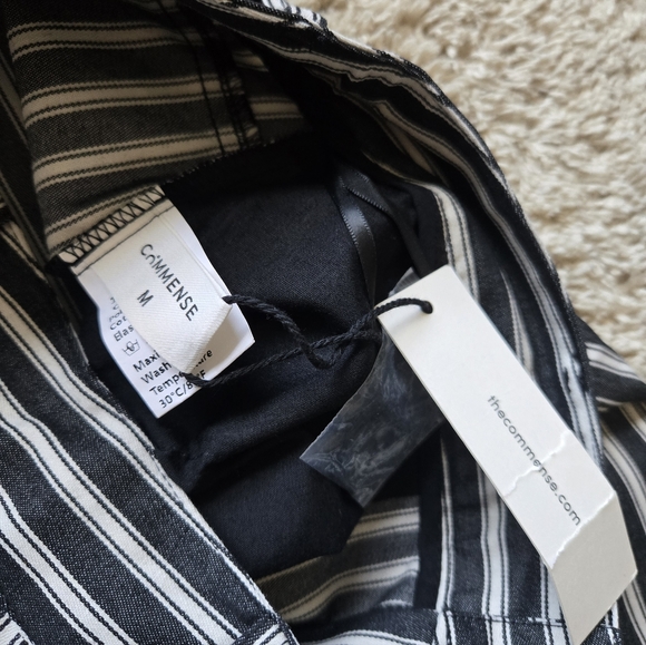 Commense Wide Leg Pants Womens M Gray White Stipe Boho - Picture 2 of 10